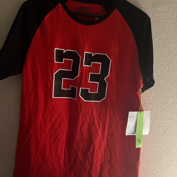 NWT SEVEN SOULS UNISEX 23 RED & BLK SHORT SLEEVE TEE 100% COTTON - Picture 2 of 6